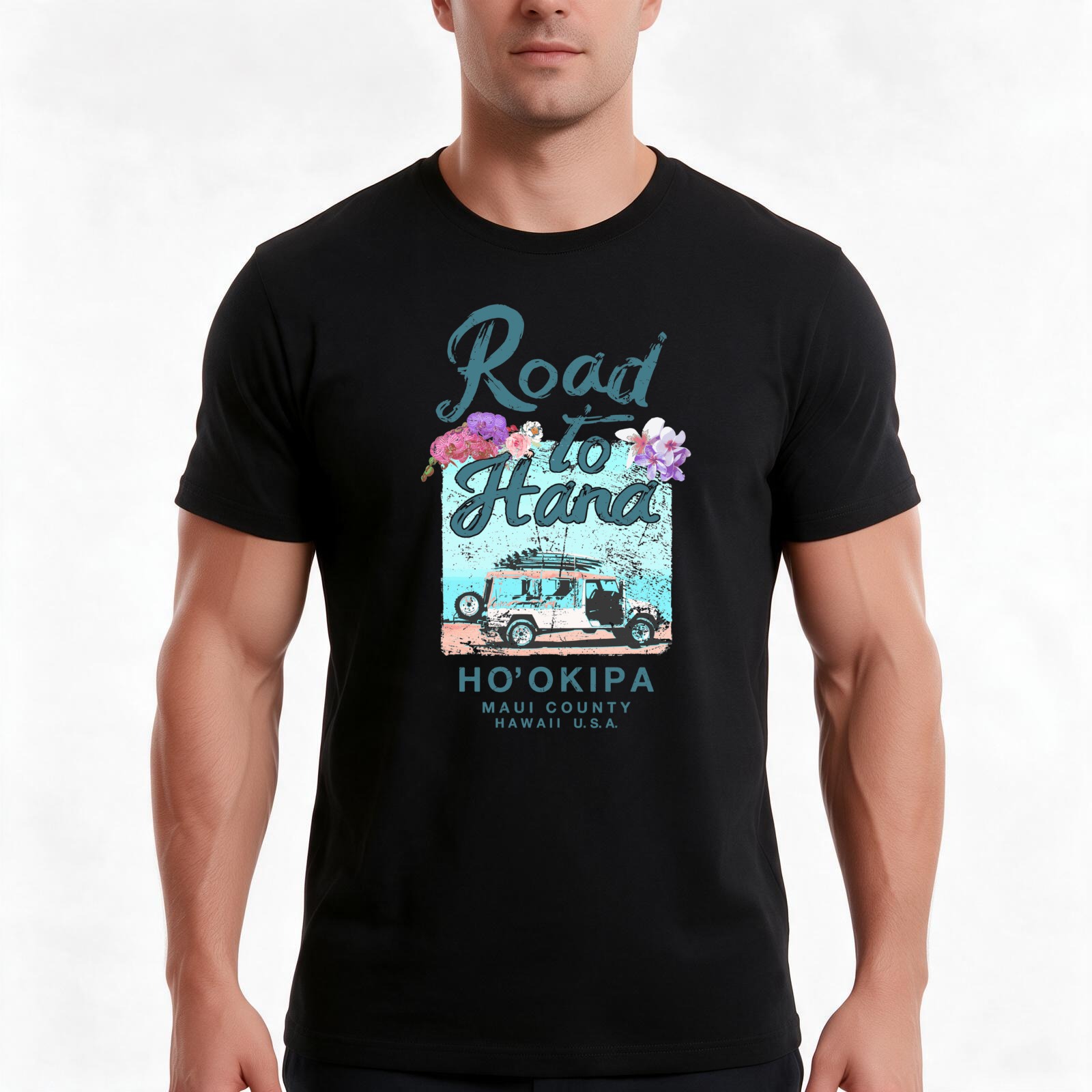 Vintage Hawaiian Floral Shirt - Road to Hana, Maui, Hawaii: maglietta