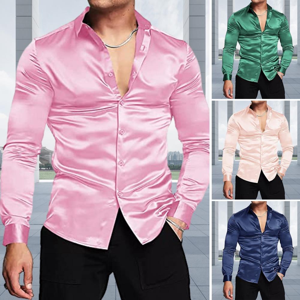 Mens Satin Silk Dress Shirt - Camicia elegante di lusso in raso