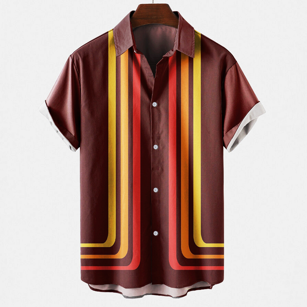 Short Sleeve Bowling Shirt Retro - Camicia da Bowling Vintage a Righe