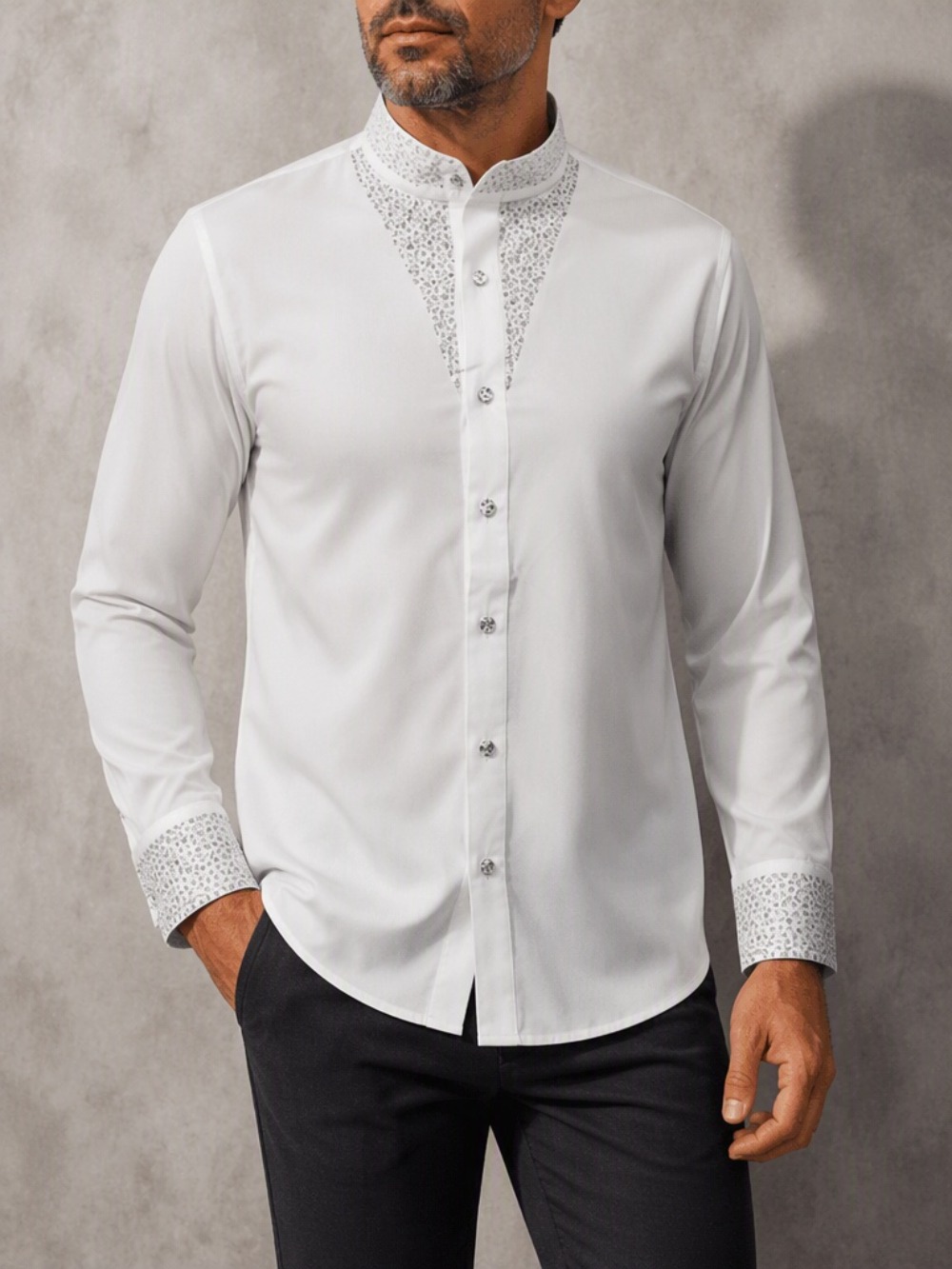 Mandarin Collar Formal Shirt Slim Fit - Camicia da uomo elegante e casual,