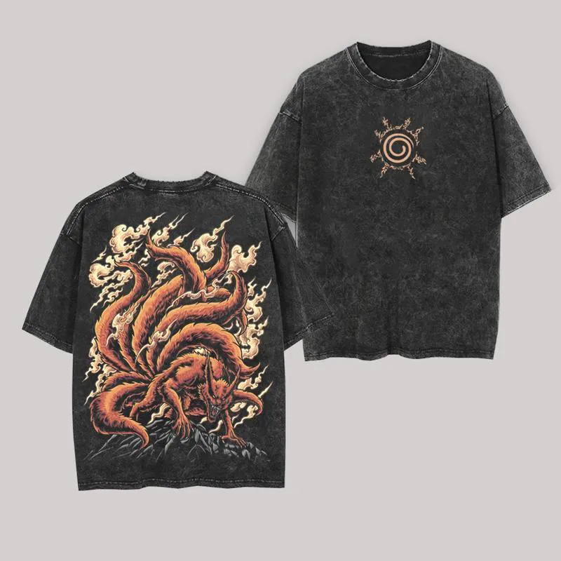 Acid Wash Vintage Graphic T Shirt - T-Shirt Kurama Kyuubi Naruto Vintage con