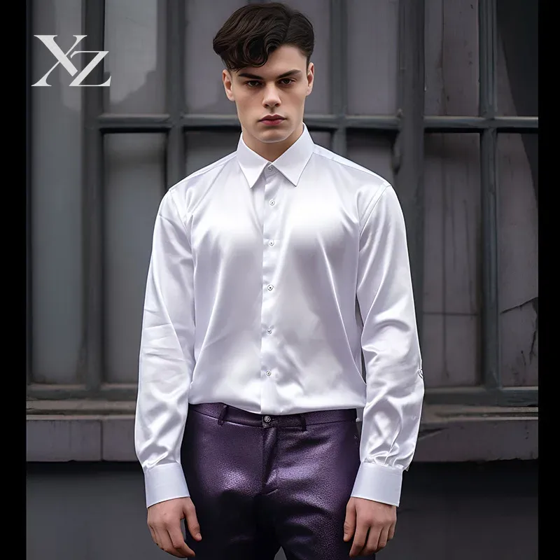 Camicia elegante da uomo in ra - Mens Satin Silk Dress Shirt recensione e prezzo