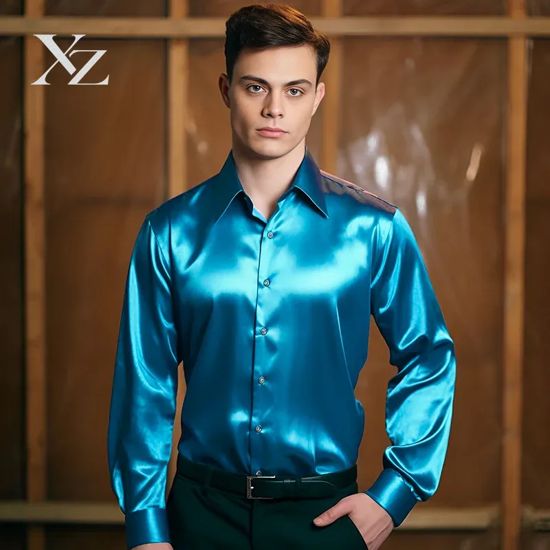 Camicia elegante da uomo in ra - Mens Satin Silk Dress Shirt recensione e prezzo