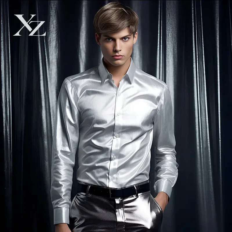Camicia elegante da uomo in ra - Mens Satin Silk Dress Shirt recensione e prezzo
