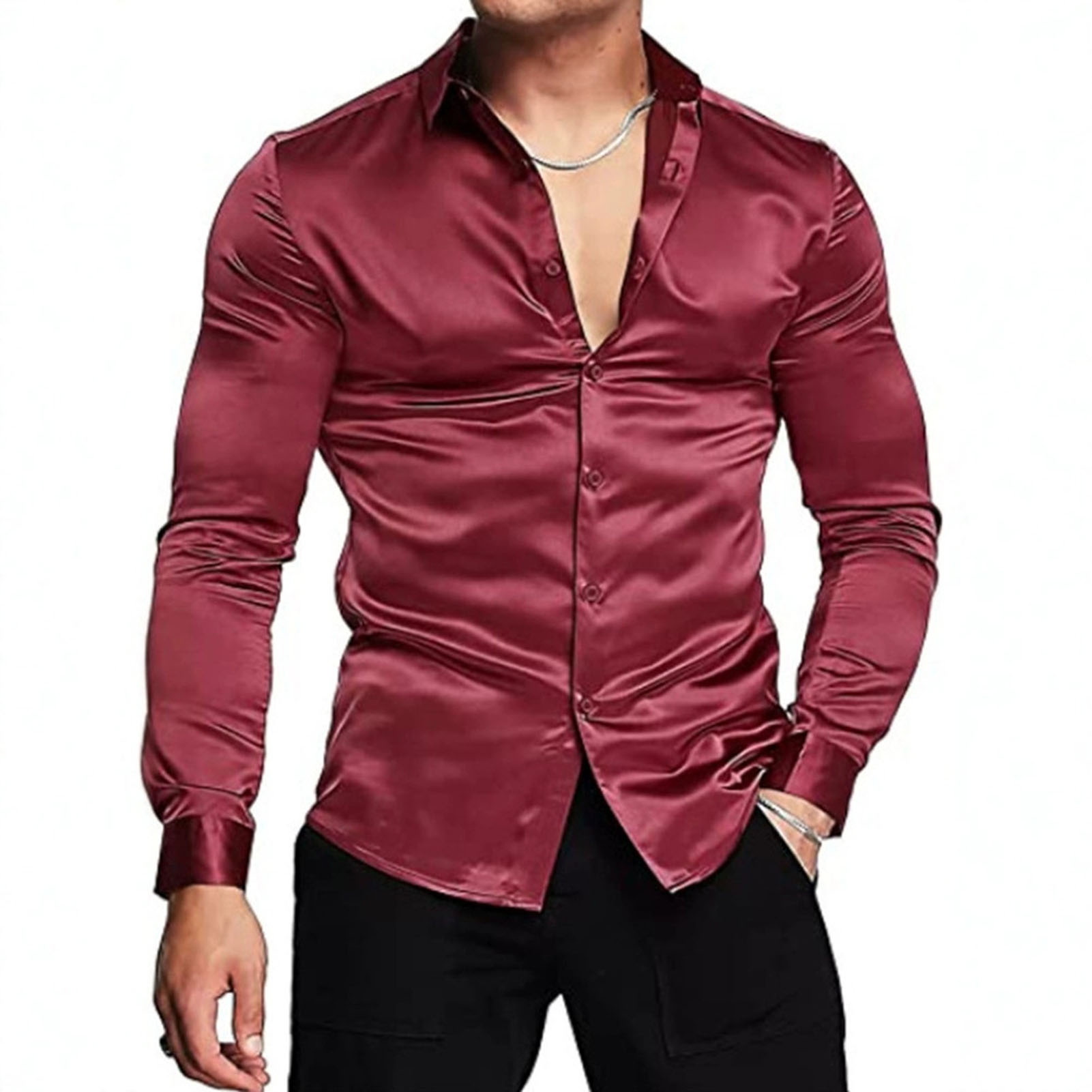 Camicia elegante di lusso in r - Mens Satin Silk Dress Shirt recensione e prezzo