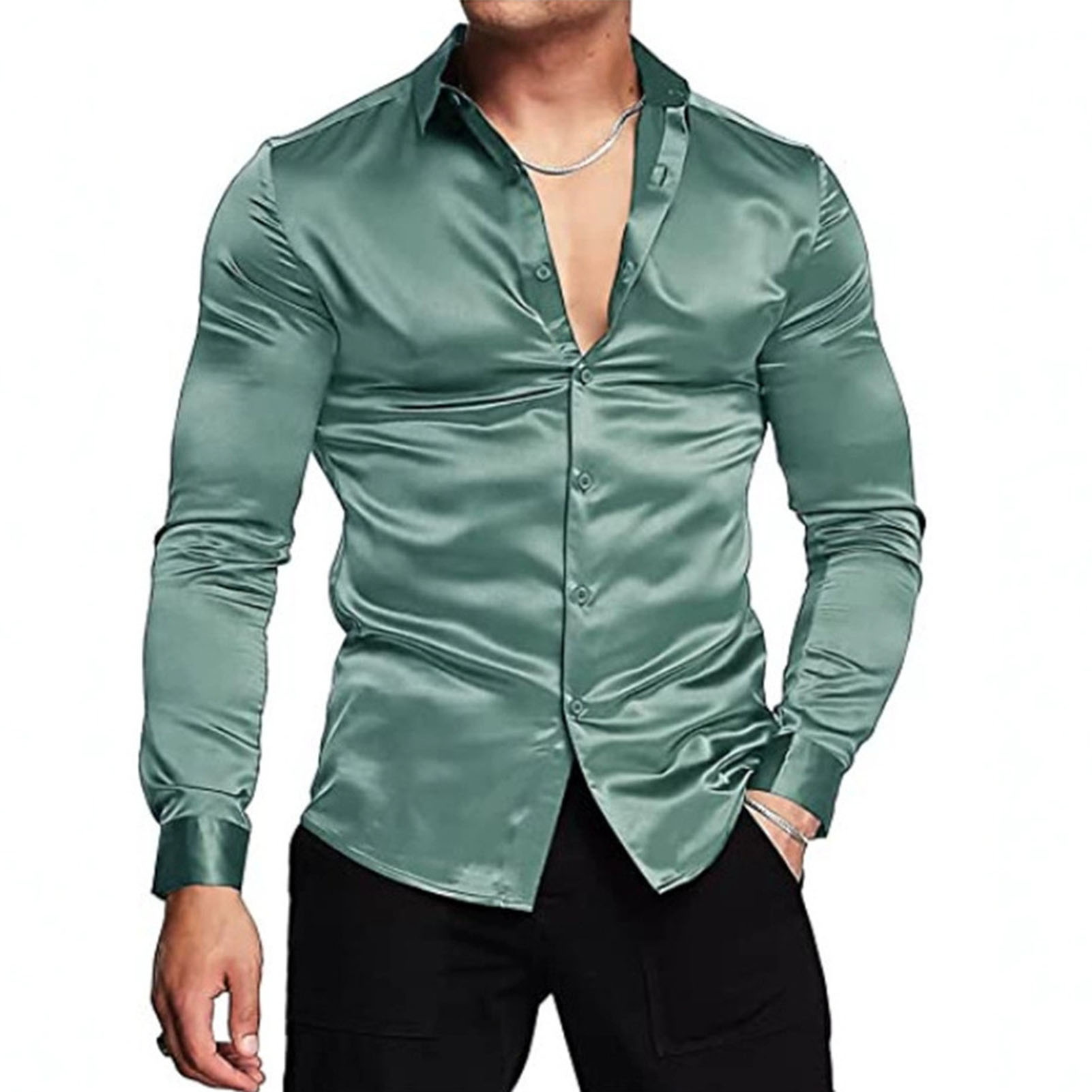 Camicia elegante di lusso in r - Mens Satin Silk Dress Shirt recensione e prezzo